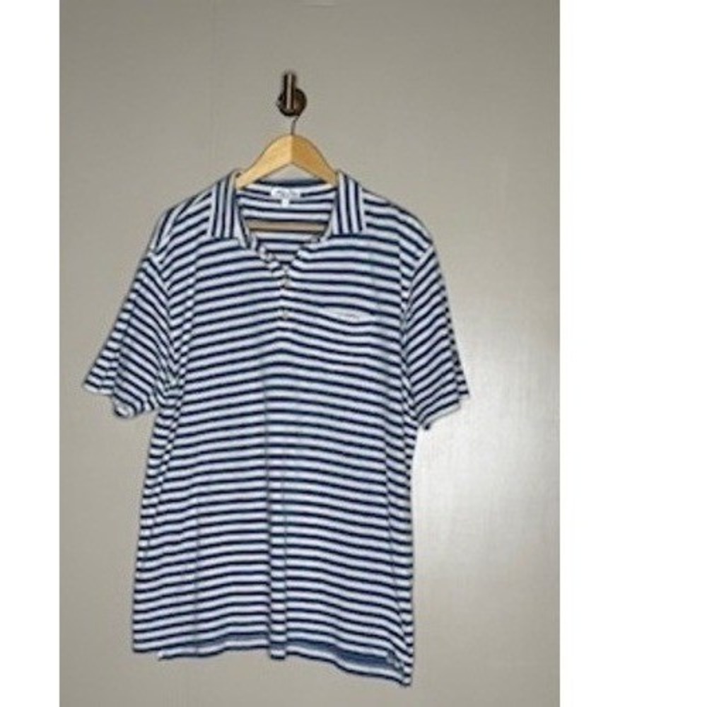 Peter Millar Polo Shirt Blue‎ White Stripe Cotton Silk Short Sleeve XL
